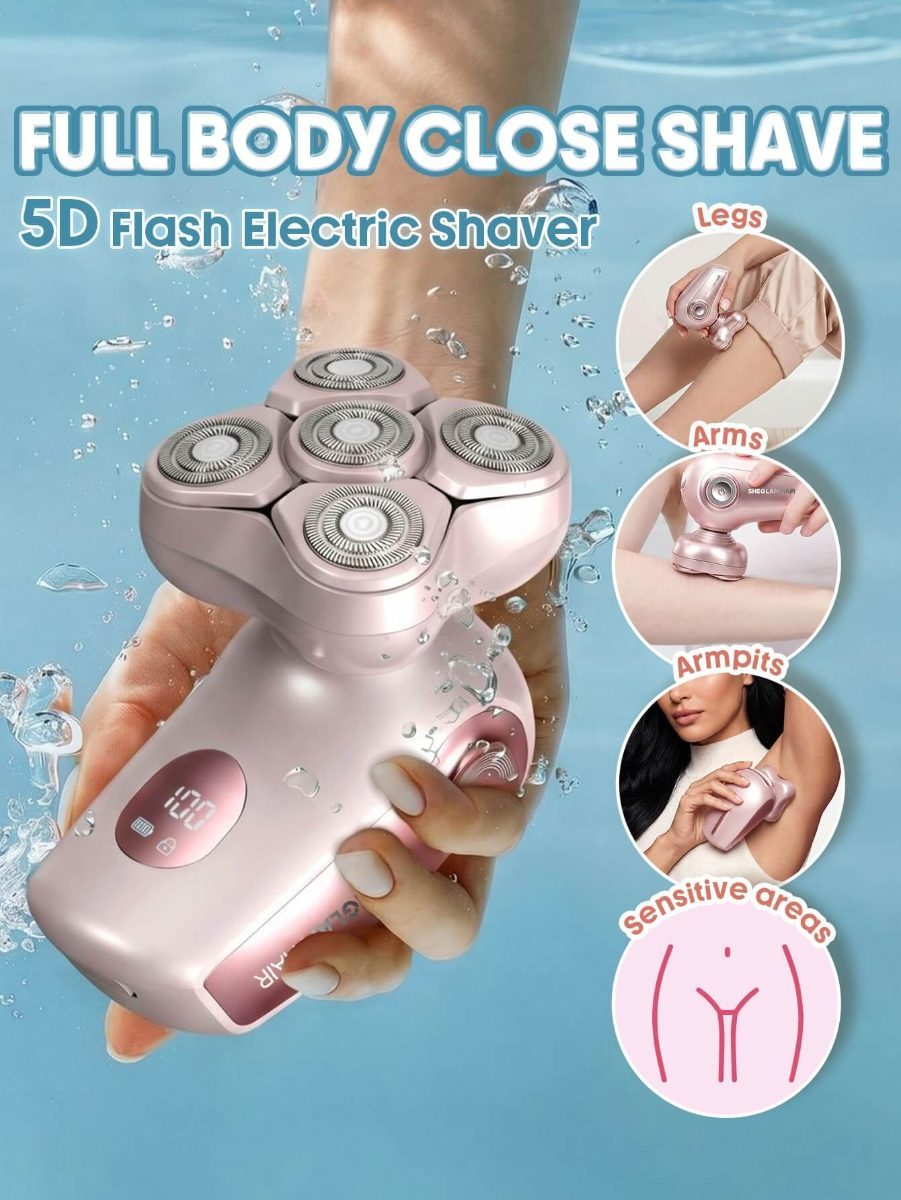 SHEGLAM HAIR ماكينة حلاقة كهربائية Smooth Moves 5D Flash، ماكينة حلاقة كهربائية نسائية برأس قص عائم 360 درجة