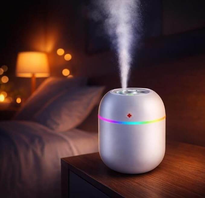 مرطب هواء مع ضوء ملون ، موزع روائح عطري محمول بمنفذ USB ، ضوء ملون بإضاءة 7 ألوان، فواحة عطريه محمولة للغرفة والمكتب والسيارة ،(الوان متنوعة) (220ml)