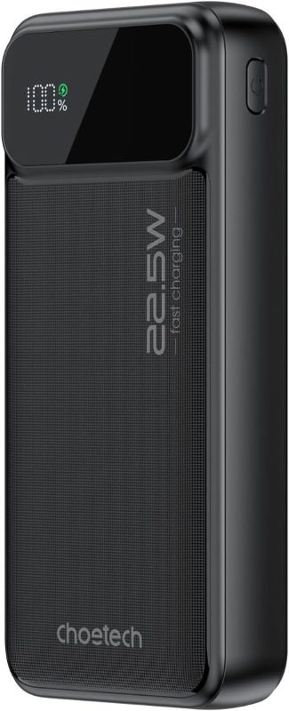 شاحن باور بانك B729، شاحن محمول 20000 mAh سريع الشحن بتقنية توصيل الطاقة بقوة 22.5 W وشاشة ديجيتال ليد ومنافذ USB-C وUSB-A مزدوجة وحزمة بطارية مدمجة متوافقة مع آيفون وسامسونج وتابلت من تشوي تيك، أسود