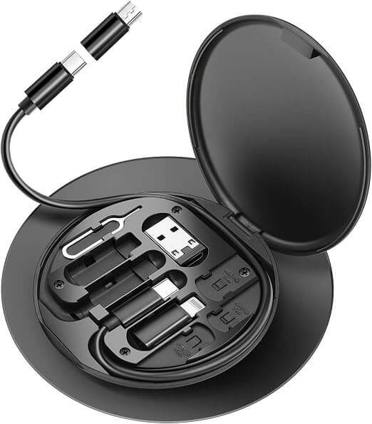 مجموعة محول USB نوع سي إلى لايتنينج، كابل شحن متعدد USB نوع سي إلى نوع سي/جهاز iOS/محول مايكرو يحتوي على بطاقة تخزين وحامل موبايل ودبوس إخراج الشريحة من هيسيمينج، أسود